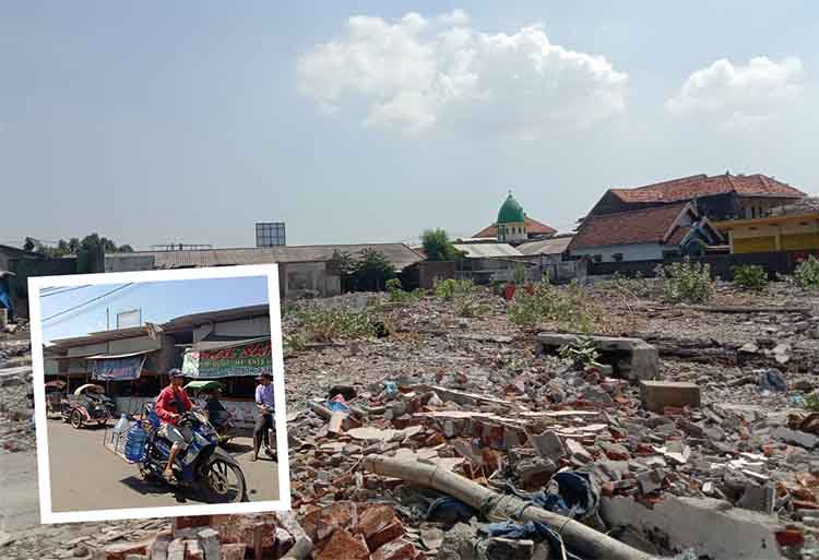 KOSONG: Kondisi Pasar Leces, Kabupaten Probolinggo, pascakebakaran. Serta, sejumlah bedak sementara yang dibangun pedagang secara mandiri.
