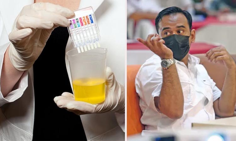 Ilustrasi tes urine. Inset ketua KONI Kota Probolinggo dalam suatu kesempatan.