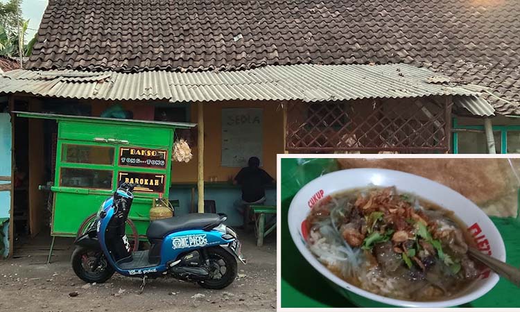 KHAS: Warung bakso Tong-Tong di Maron, Probolinggo. Inset semangkuk bakso Tong-tong.