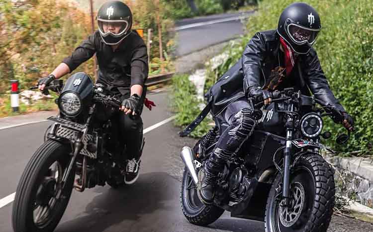 KEREN: Gede Maulana, mengendarai motor custom caf&eacute; racer.