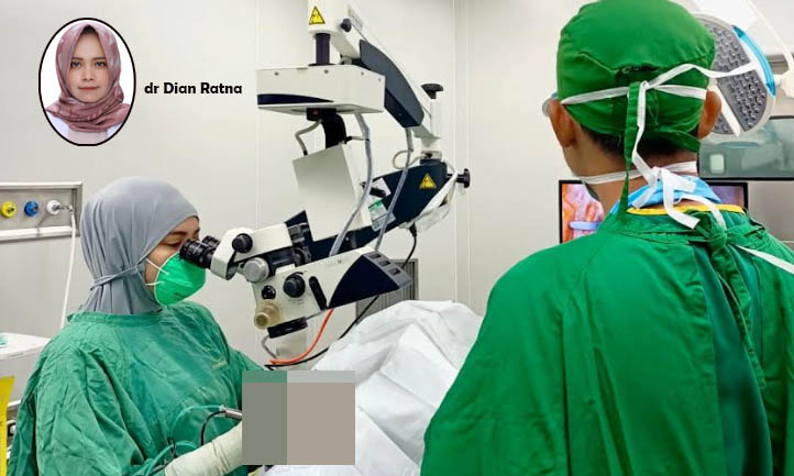 PEMBEDAHAN: Tindakan pada gangguan mata di RSUD Grati Kabupaten Pasuruan. Inset, dr. Dian Ratna, dokter spesialis mata di RSUD Grati.