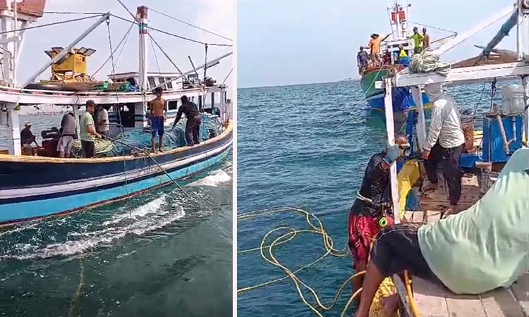 Petugas saat berupaya memperbaiki pipa bawah laut yang mengalirkan air bersih ke Pulau Gili Ketapang.