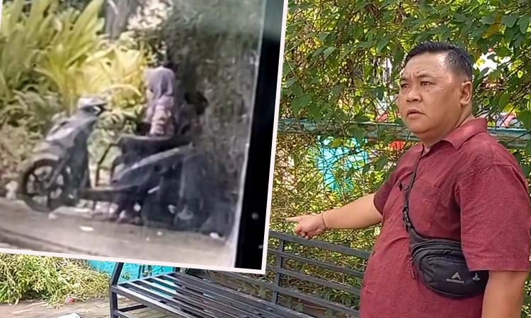 TKP: Pengelola GOR Sasana Krida, Dwi Cahyadi memperlihatkan tempat duduk sejoli yang wik-wik di GOR Sasana Krida, Kraksaan. Inset, tangkapan layar sejoli mesum.