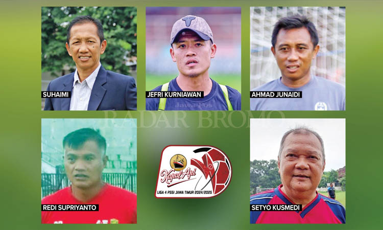 PELATIH KEPALA: Suhaimi, Jefri Kurniawan, Redi Supriyanto, Ahmad Junaidi dan Setyo Kusmedi. Kelima pelatih inilah yang akan mendampingi selama tim berlaga di Liga 4.