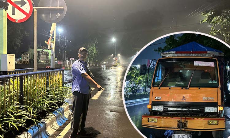 TKP kecelakaan maut karyawati di simpang empat Brak, Kota Probolinggo. Inset truk yang senggolan dengan korban.