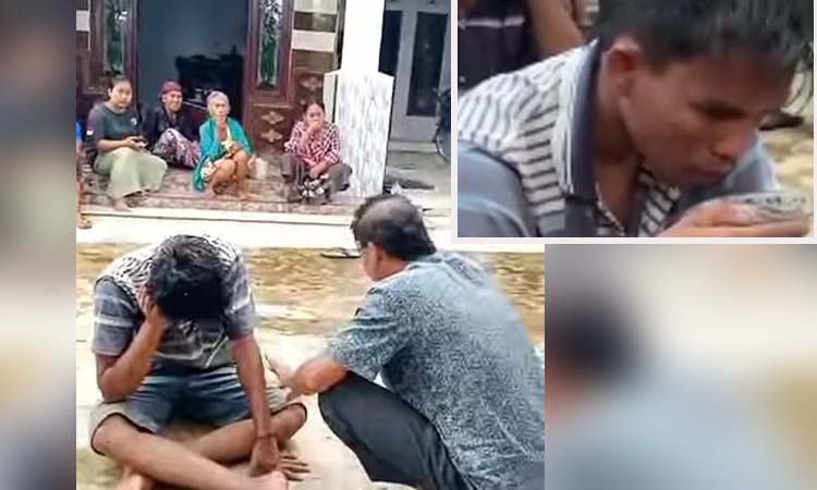 DITANGKAP WARGA: Fauzan saat ditangkap warga. Inset, Fauzan saat sempat menyeruput kopi sesaat sebelum diserahkan ke polisi.