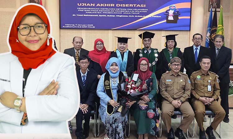 RAIH DOKTOR : Dr. dr. Hj. Yessi Rahmawati, Sp.OG(K)., M.H., M.Kes., FISQua (duduk kedua dari kiri) bersama tim penguji (berdiri). Ujian akhir disertasi itu juga dihadiri sejumlah pejabat.