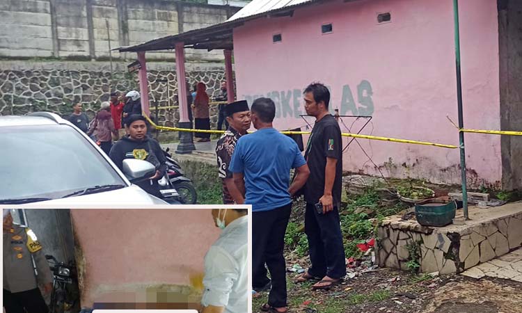 TKP tempat korban ditemukan tewas di tempat usahanya. Inset jenazah korban saat pertama kali ditemukan