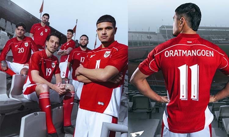 KITA INDONESIA: Para pemain diaspora Indonesia saat mengenalkan jersey baru home Indonesia. (IG Erspo)