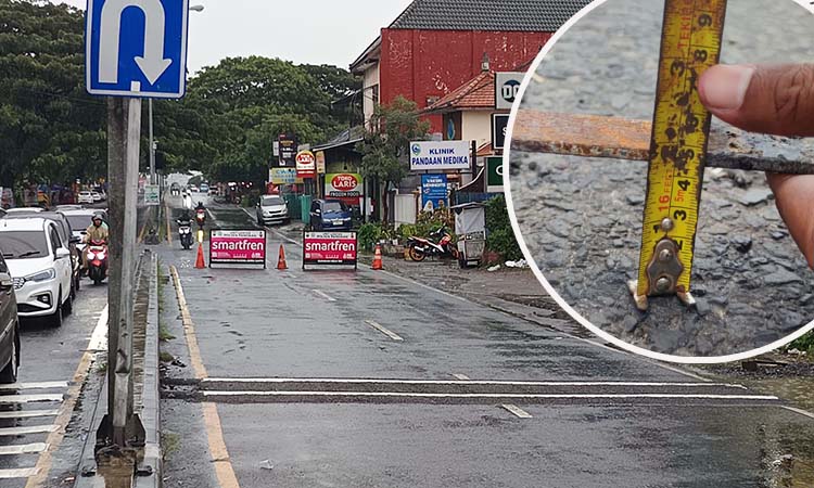 JADI SOROTAN: Pemasangan speedbump di Karangjati Pandaan, Kabupaten Pasuruan. (Rizal Syatori/ Radar Bromo)