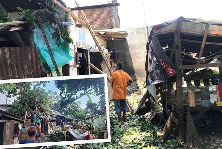 ROBOH: Santoso Wibowo, warga Kelurahan Sukabumi, Kecamatan Mayangan, yang rumahnya tertimpa pohon tumbang Selasa (4/2) malam.