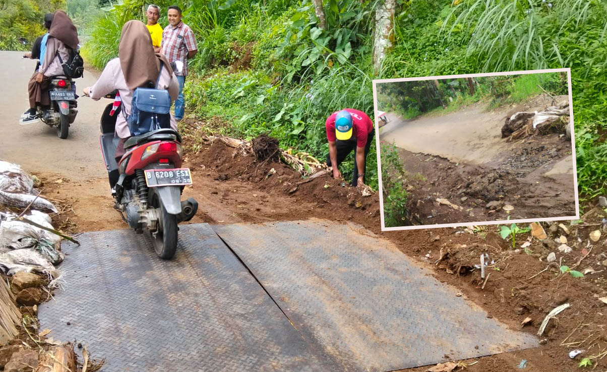 BEFORE-AFTER: Jalan di Desa Sumberpitu, Kecamatan Tutur yang sebelumnya terpasang pelat baja &nbsp;di tepi jalan, Tapi belum sepekan, pelat baja sudah hilang dic