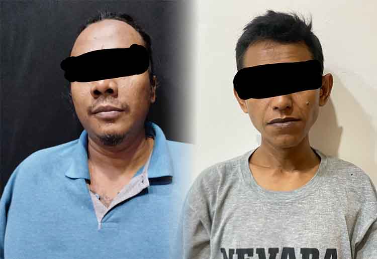 DIBEKUK: Tersangka RO dan GM diamankan Polres Pasuruan Kota setelah disangka menjadi pengedar sabu-sabu.
