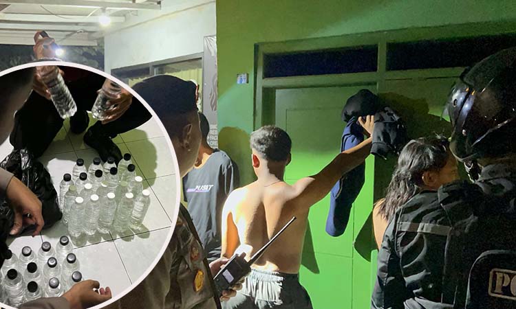 Sejumlah pemuda yang hendak tawuran saat diamankan petugas. Inset miras yang disita petugas. (Polresta Probolinggo for Radar Bromo)