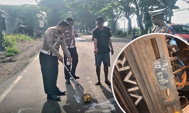 OLAH TKP: Petugas Satlantas saat melakukan olah TKP kecelakaan maut motor roda 3 diseruduk truk di Beji, Kabupaten Pasuruan, Selasa dinihari (18/2).