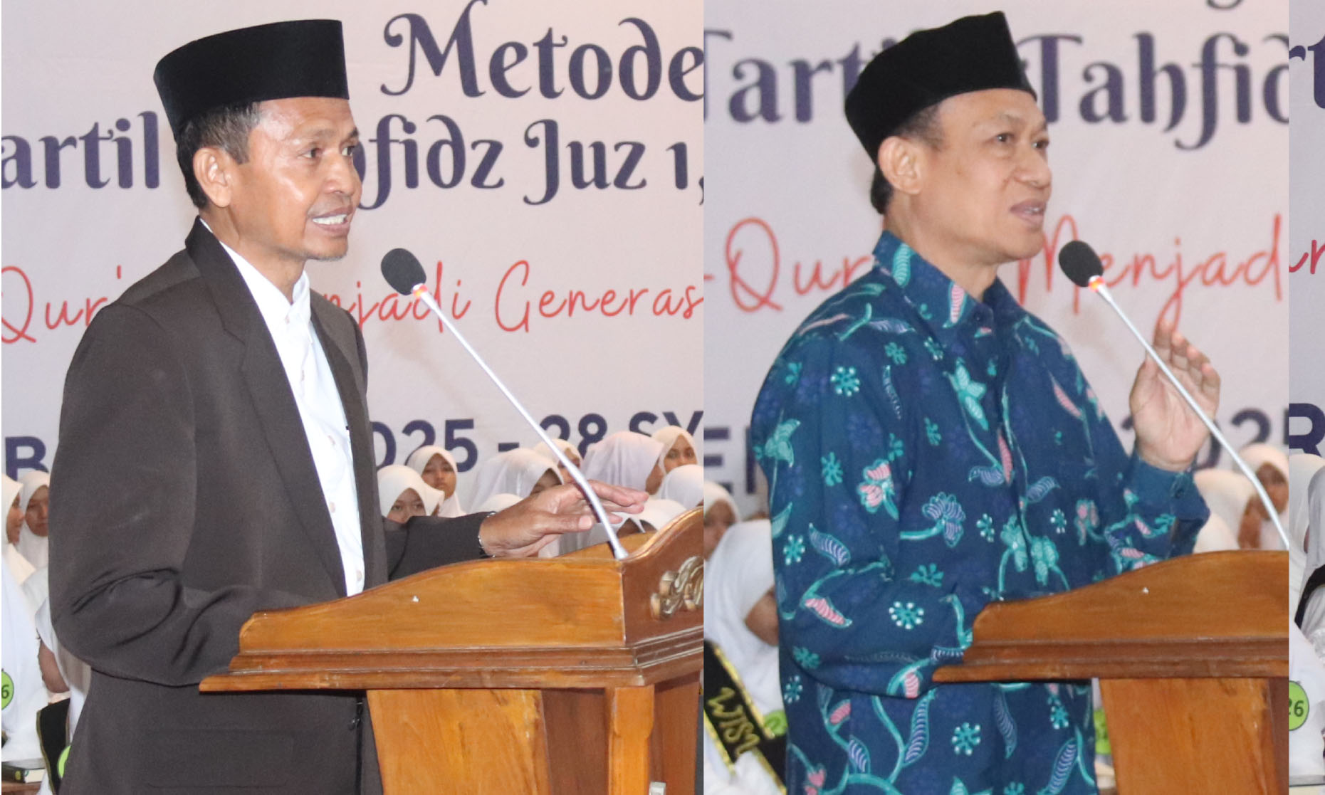 SAMBUTAN: (dari kiri ke kanan) Kepala SD Al Kautsar Mustakin, S.PdI, S.Pd. - Pengurus Yayasan Al Kautsar Dr. H. Abu Nasir, M.Ag.