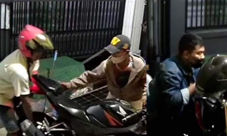 Aksi ketiga pelaku pencurian motor di Tawangrejo, Pandaan yang terekam CCTV. (CCTV)