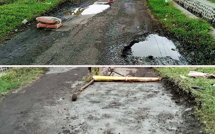 Kondisi jalan Tidu saat belum diperbaiki warga secara swadaya (foto atas). Kondisi jalan Tidu usai diperbaiki swadaya oleh warga (foto bawah)