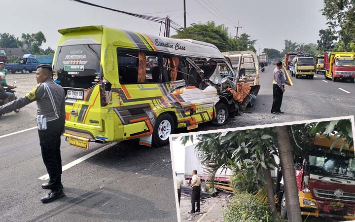 RINGSEK: Kondisi MPU dan truk kontainer usai terlibat tabrakan di Tawangrejo, Pandaan, Kabupaten Pasuruan, Senin (14/4). (Rizal Syatori/ Radar Bromo)