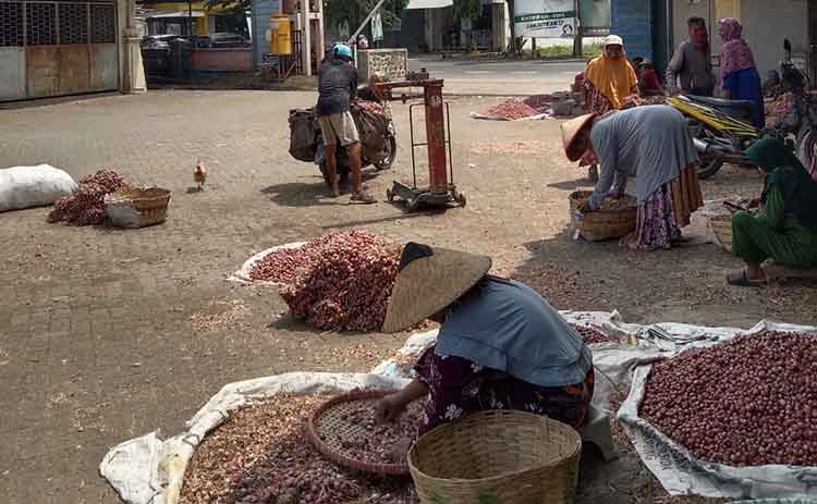 TRANSAKSI: Sejumlah penjual dan pembeli bertransaksi di Pasar Bawang Dringu, Kabupaten Probolinggo.