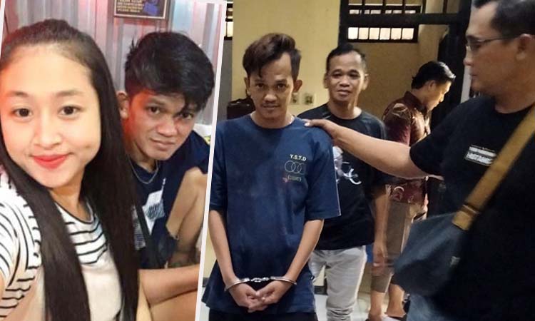BERPISAH SELAMANYA: Pelaku Sigit saat dikeler petugas dengan tangan terborgol. Inset foto pelaku dan istri yang ia aniaya hingga meninggal semasa masih hidup. (Rizal Syatori/ Radar Bromo)