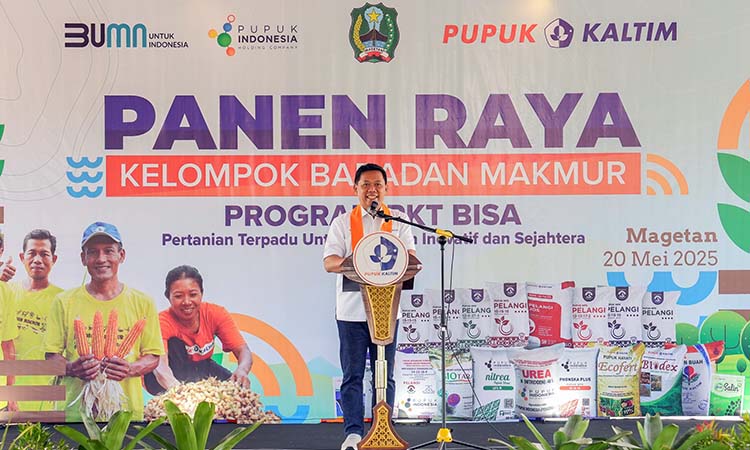Direktur Utama Pupuk Kaltim Budi Wahju Soesilo saat memberi sambutan.