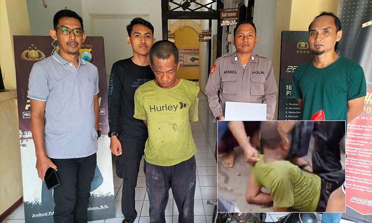 MASIH DISELIDIKI: ZH (tengah) yang diamankan di Mapolsek Paiton. Dia sempat dimassa karena diduga melakukan pencurian di sebuah rumah di Desa Sumberanyar, Kamis (29/5) pagi.