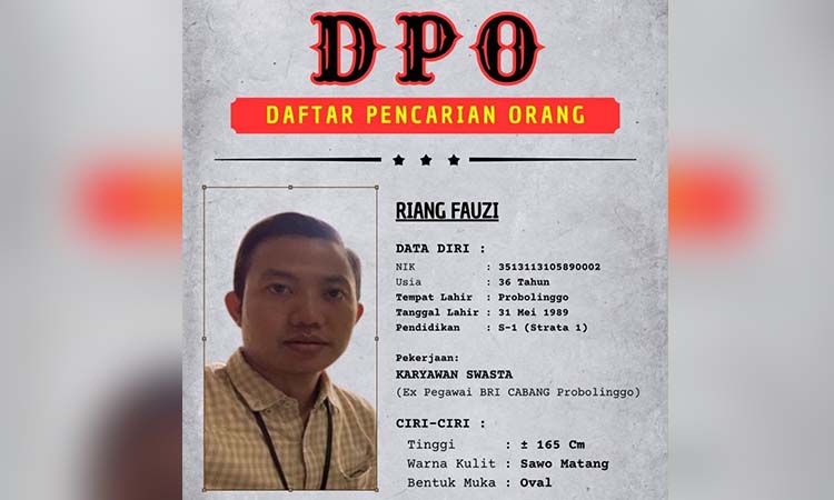 JADI DPO: Riang Fauzi yang ditetapkan sebagai tersangka kasus korupsi bank BUMN di Kota Probolinggo atas kasus kredit modal kerja.
