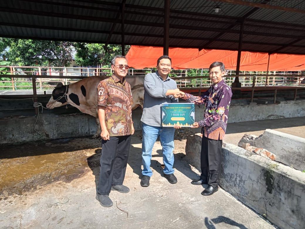 BANTUAN: Penyerahan hewan kurban kepada salah satu penerima.