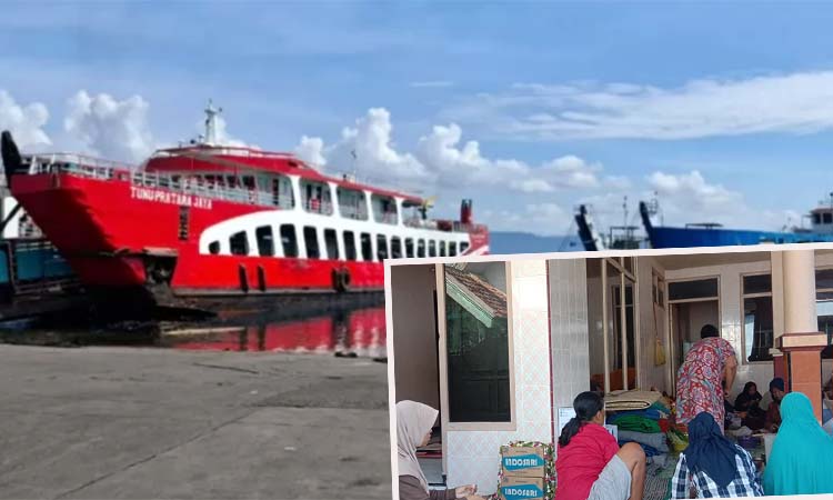NAHAS: KMP Tunu Pratama yang tenggelam di Selat Bali. Inset kondisi rumah Anang Suryono, 56, di Kelurahan Mangunharjo, Mayangan, Kota Probolinggo, salah satu korban tenggelam.