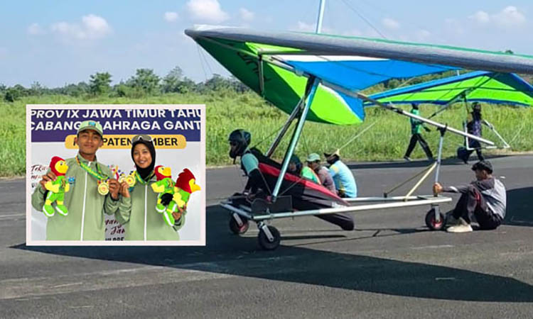 SERU: Atlet gantole Kabupaten Probolinggo saat berlaga, Inset, Nur Muhammad Ibnu Mulkan dan Erin Micawindari yang turun pada Sambar Pita Beregu Campuran Kelas B hingga meraih emas.