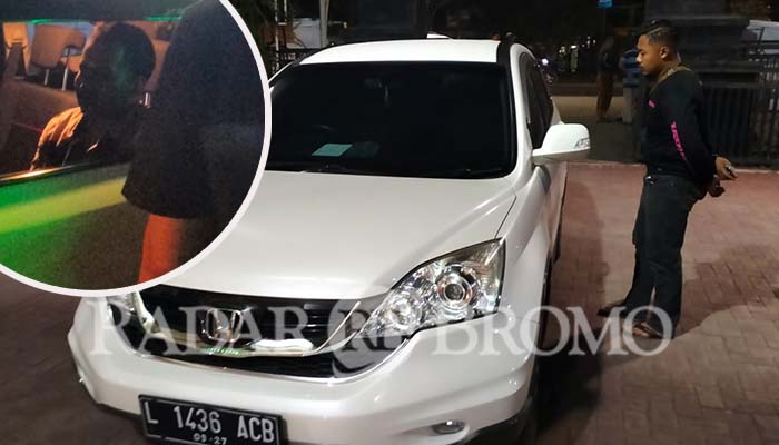 BARANG BUKTI: Mobil Honda CRV milik korban yang sempat dibawa kabur pelaku, ditemukan di Porong. Inset, pelaku saat diamankan.