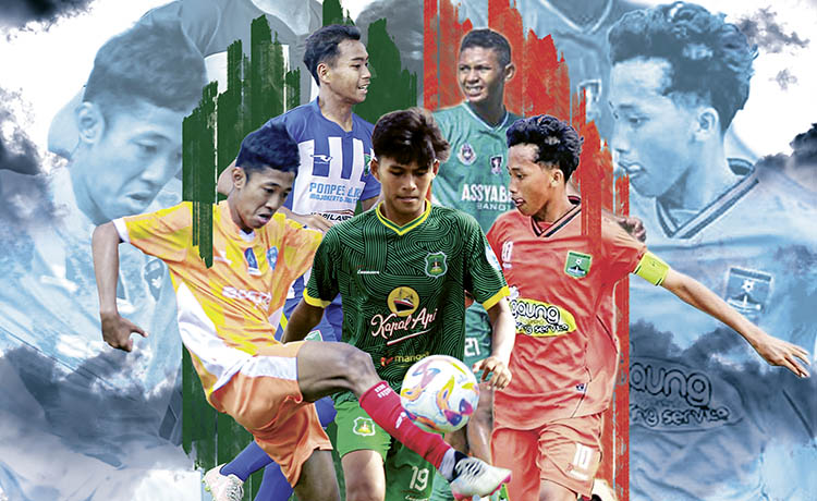 SEARAH JARUM JAM: Badrin (Assyabaab), Willy (Persekabpas) Reyhan Bimantara (Persekap), Ihfan Gennarosi Abdi Permana (Persipro) dan pemain Pasuruan United.