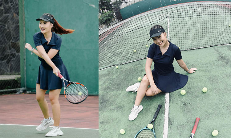 MODIS: Jennifer Natasya tampil trendi dengan sport shoes warna putih yang dikenakannya saat bermain tenis.