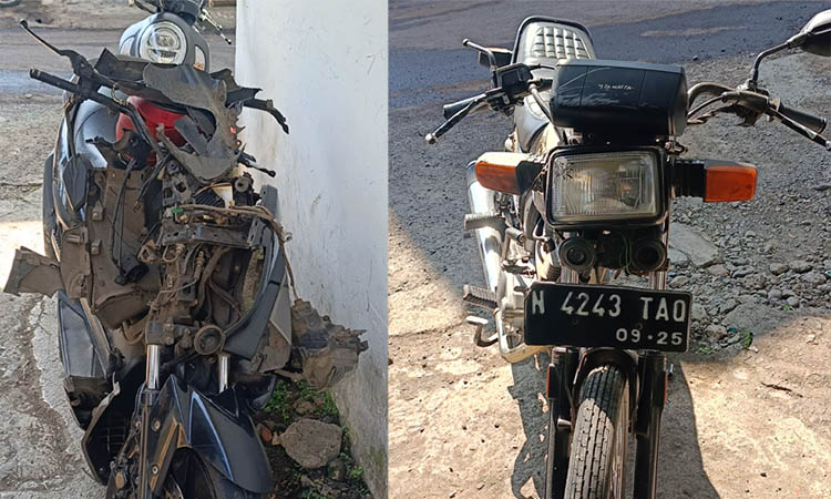 BARANG BUKTI: Motor NMax dan GL Max yang terlibat kecelakaan di Bakalan, Purwosari.