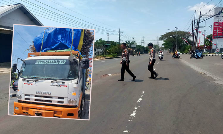 LOKASI: Jalan raya Ngopak, tempat korban ditabrak. Inset: Truk gandeng muat tebu yang menabrak korban di Jalan raya Ngopak.