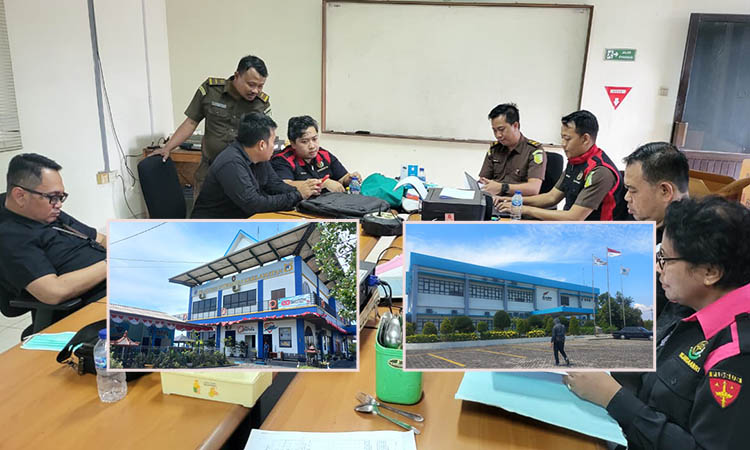 GELEDAH: Petugas dari Kejati Jatim saat menggeledah di PT DABN, Kelurahan/Kecamatan Mayangan, Kota Proboliggo, Selasa (19/8) siang. Inset, gedung PT DABN kantor Kesyahbandaran dan Otoritas Pelabuhan.