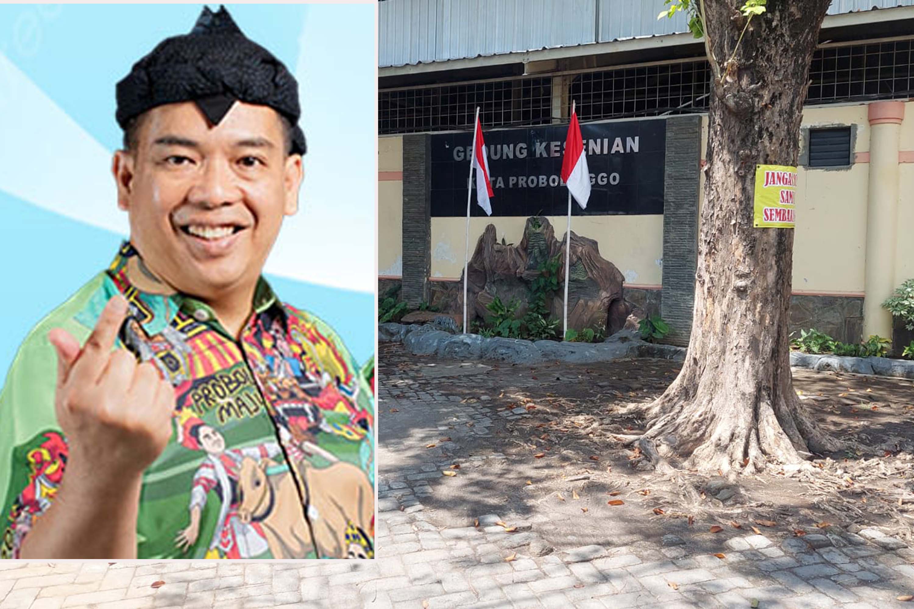BAKAL DIALIH FUNGSIKAN: Gedung Kesenian yang bakal dikembalikan jadi lapangan tenis indoor. Inset Wali Kota Probolinggo dr Aminuddin.
