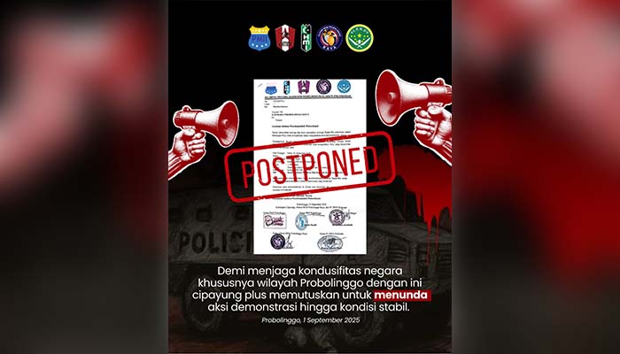 Selebaran yang menyatakan demo mahasiswa di Kota Probolinggo ditunda.