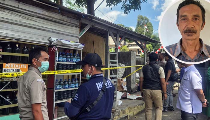 OLAH TKP: Petugas saat melakukan olah TKP pembunuhan di tepi jalur Bromo, Sukapura, Probolinggo. Inset pelaku Muslim.