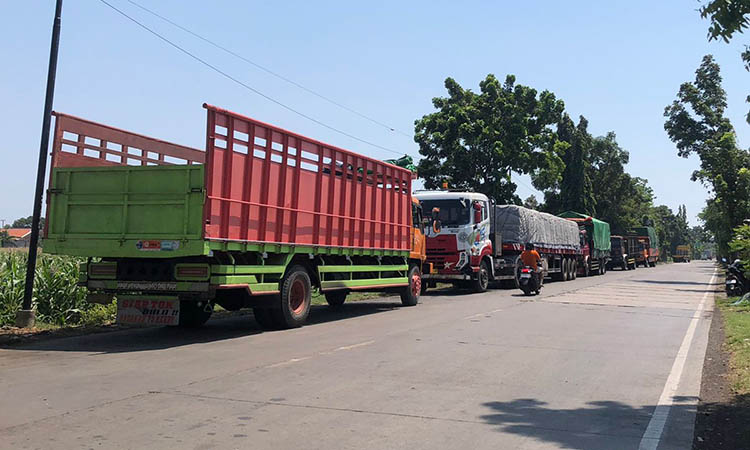 PARKIR: Sejumlah truk parkir di Jalur Lingkar Utara (JLU) Jalan Raden Wijaya, Kota Probolinggo, beberapa waktu lalu.