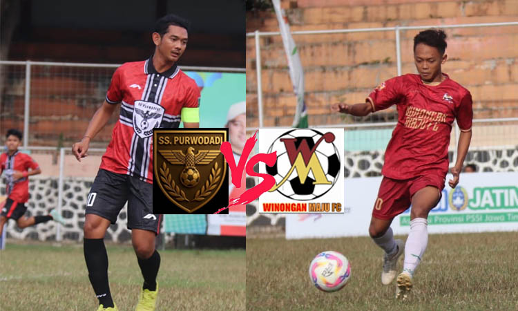 AMUNISI LINI TENGAH: Gelandang SS Purwodadi Nofi Atmaja (kiri) dan playmaker Winongan Maju M Nurhacqiqi. Keduanya adalah pemain Persekabpas musim 2024-2025, tapi di laga sore nanti mereka akan membela