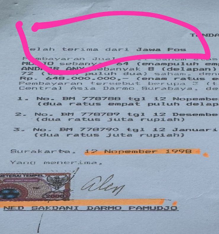 MASIH TERDATA: Salah satu bukti serah terima dari Jawa Pos.