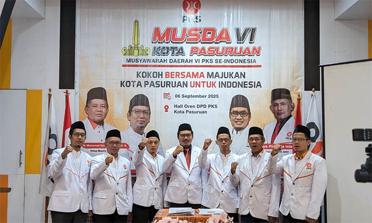 MISI BESAR: Pengurus DPD PKS Kota Pasuruan usai disahkan dalam Musda. Partai tersebut menargetkan lima kursi dalam Pileg 2029.