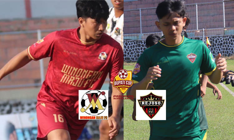 SEKTOR DEPAN: Striker Winongan Maju FC Agies Armediansyah (kiri dan pemain Rejoso FC M Faishol yang akan bertemu di Lapangan A Yani Grati.