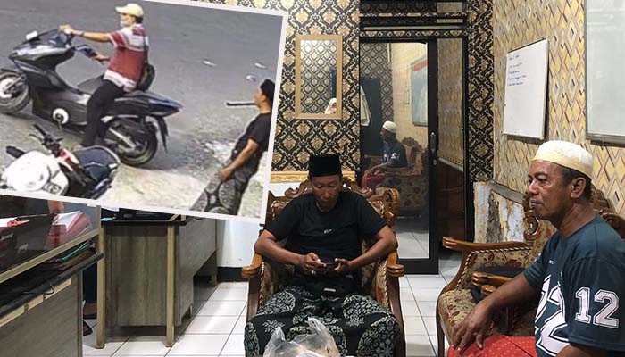 LAPOR: Korban, Eksan Maulana, warga Kelurahan/Kecamatan Mayangan saat melaporkan dugaan penipuan di Mapolsek Mayangan, Kamis (18/9) malam. Inset rekaman CCTV merekam aksi pelaku.