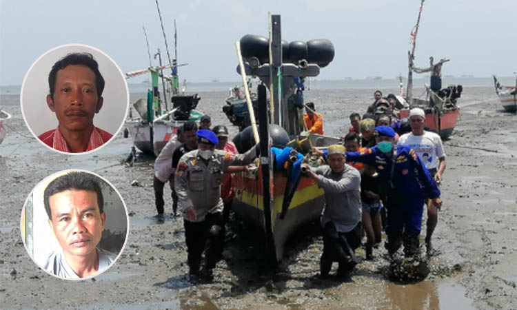BERDUKA: Proses evakuasi korban yang tewas ke Pelabuhan Pasuruan. Inset,,Saparih dan Idris, dua dari empat nelayan yang selamat dari insiden perahu terbalik.