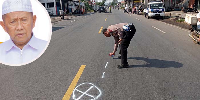 KECELAKAAN MAUT: Polisi saat melakukan olah TKP kecelakaan maut di jalan raya Leces Probolinggo. Inset, korban semasa hidup.