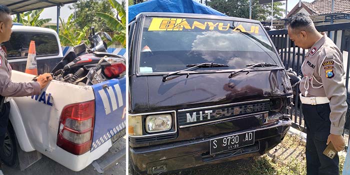 BARANG BUKTI: Polisi mengamankan pikap dan motor yang terlibat kecelakaan maut di Kejapanan, Gempol, Kabupaten Pasuruan.