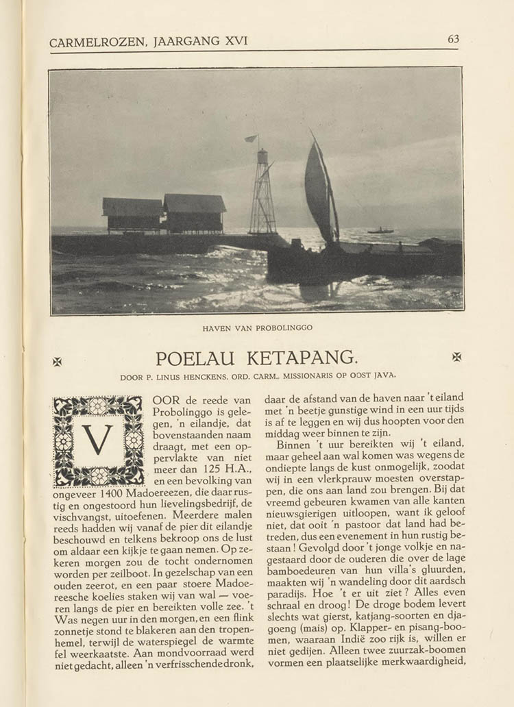 BUKTI SEJARAH: Catatan tentang pulau Gili Ketapang pada Carmelrozen; ge&iuml;llustreerd maandschrift gewijd aan de vereering van Maria, jrg 16, 1927, no. 4 tahun 1927-08 oleh P. Linus Henckens, O.Carm.